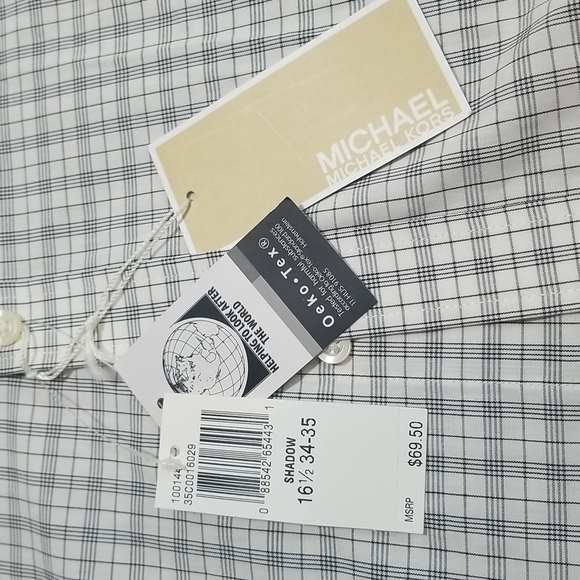 MICHAEL MICHAEL KORS White Gray Plaid Oeko-Tex Button Down Shirt in Shadow - Picture 5 of 14